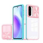 For Samsung Galaxy A56 5G / A36 5G Clear Acrylic + PC + TPU Lens Sliding Cover Full Coverage Phone Case(Pink+Cyan)