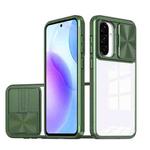 For Samsung Galaxy A56 5G / A36 5G Clear Acrylic + PC + TPU Lens Sliding Cover Full Coverage Phone Case(Olive Green)