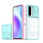 For Samsung Galaxy A56 5G / A36 5G Clear Acrylic + PC + TPU Lens Sliding Cover Full Coverage Phone Case(Blue+Pink)