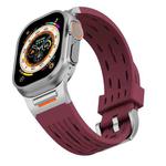 For Apple Watch 46mm / 49mm / 45mm / 44mm Tuobuzhe Oval Holes Silicone Watch Band(Wine Red)