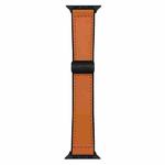 For Apple Watch 46mm / 49mm / 45mm / 44mm Nappa Magnetic Buckle Leather Silicone Watch Band(Orange)