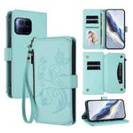 For T-Mobile Revvl 7 Pro / T Phone 2 Pro Butterfly Love Flower Multi-card Zipper Wallet Leather Phone Case(Mint Green)