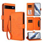 For Google Pixel 6a Butterfly Love Flower Multi-card Zipper Wallet Leather Phone Case(Orange)
