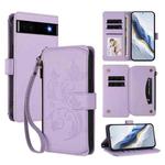 For Google Pixel 6a Butterfly Love Flower Multi-card Zipper Wallet Leather Phone Case(Light Purple)