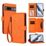 For Google Pixel 7 5G Butterfly Love Flower Multi-card Zipper Wallet Leather Phone Case(Orange)