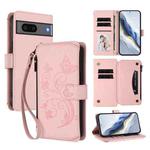For Google Pixel 7 5G Butterfly Love Flower Multi-card Zipper Wallet Leather Phone Case(Pink)