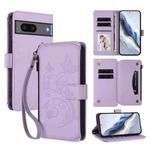 For Google Pixel 7 5G Butterfly Love Flower Multi-card Zipper Wallet Leather Phone Case(Light Purple)