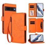 For Google Pixel 7 Pro 5G Butterfly Love Flower Multi-card Zipper Wallet Leather Phone Case(Orange)