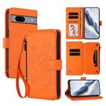 For Google Pixel 7a Butterfly Love Flower Multi-card Zipper Wallet Leather Phone Case(Orange)