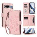For Google Pixel 7a Butterfly Love Flower Multi-card Zipper Wallet Leather Phone Case(Pink)
