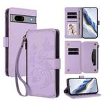 For Google Pixel 7a Butterfly Love Flower Multi-card Zipper Wallet Leather Phone Case(Light Purple)