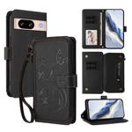 For Google Pixel 8 Butterfly Love Flower Multi-card Zipper Wallet Leather Phone Case(Black)