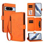 For Google Pixel 8 Pro Butterfly Love Flower Multi-card Zipper Wallet Leather Phone Case(Orange)