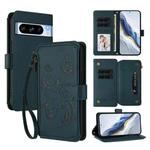 For Google Pixel 8 Pro Butterfly Love Flower Multi-card Zipper Wallet Leather Phone Case(Dark Green)