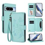For Google Pixel 8 Pro Butterfly Love Flower Multi-card Zipper Wallet Leather Phone Case(Mint Green)