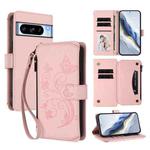 For Google Pixel 8 Pro Butterfly Love Flower Multi-card Zipper Wallet Leather Phone Case(Pink)