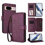 For Google Pixel 8a Butterfly Love Flower Multi-card Zipper Wallet Leather Phone Case(Dark Purple)