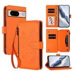 For Google Pixel 8a Butterfly Love Flower Multi-card Zipper Wallet Leather Phone Case(Orange)