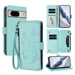 For Google Pixel 8a Butterfly Love Flower Multi-card Zipper Wallet Leather Phone Case(Mint Green)