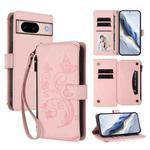 For Google Pixel 8a Butterfly Love Flower Multi-card Zipper Wallet Leather Phone Case(Pink)