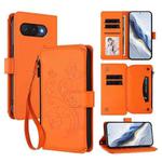 For Google Pixel 9a Butterfly Love Flower Multi-card Zipper Wallet Leather Phone Case(Orange)
