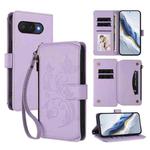 For Google Pixel 9a Butterfly Love Flower Multi-card Zipper Wallet Leather Phone Case(Light Purple)