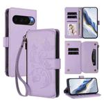 For Google Pixel 10 / 10 Pro / 9 Pro Butterfly Love Flower Multi-card Zipper Wallet Leather Phone Case(Light Purple)
