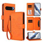 For Google Pixel 10 Pro XL / 9 Pro XL Butterfly Love Flower Multi-card Zipper Wallet Leather Phone Case(Orange)