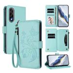 For OnePlus Nord 5 5G / Ace 5 Ultra Butterfly Love Flower Multi-card Zipper Wallet Leather Phone Case(Mint Green)