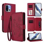 For OnePlus 13T Butterfly Love Flower Multi-card Zipper Wallet Leather Phone Case(Wine Red)