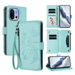 For OnePlus 13T Butterfly Love Flower Multi-card Zipper Wallet Leather Phone Case(Mint Green)