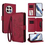 For OnePlus 13R 5G / Ace 5 / 5 Pro Butterfly Love Flower Multi-card Zipper Wallet Leather Phone Case(Wine Red)
