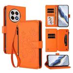 For OnePlus 13R 5G / Ace 5 / 5 Pro Butterfly Love Flower Multi-card Zipper Wallet Leather Phone Case(Orange)