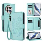 For OnePlus 13R 5G / Ace 5 / 5 Pro Butterfly Love Flower Multi-card Zipper Wallet Leather Phone Case(Mint Green)