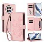 For OnePlus 13R 5G / Ace 5 / 5 Pro Butterfly Love Flower Multi-card Zipper Wallet Leather Phone Case(Pink)