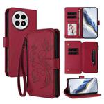 For OnePlus 13 Butterfly Love Flower Multi-card Zipper Wallet Leather Phone Case(Wine Red)