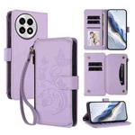 For OnePlus 13 Butterfly Love Flower Multi-card Zipper Wallet Leather Phone Case(Light Purple)