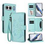 For OnePlus Nord 4 5G Butterfly Love Flower Multi-card Zipper Wallet Leather Phone Case(Mint Green)