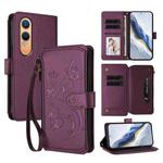 For OnePlus Nord CE4 Lite 5G Butterfly Love Flower Multi-card Zipper Wallet Leather Phone Case(Dark Purple)
