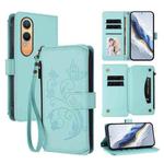 For OnePlus Nord CE4 Lite 5G Butterfly Love Flower Multi-card Zipper Wallet Leather Phone Case(Mint Green)