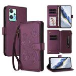 For OnePlus Nord 2 Lite 5G / CE 2 Lite Butterfly Love Flower Multi-card Zipper Wallet Leather Phone Case(Dark Purple)