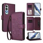 For OnePlus Nord CE4 5G Butterfly Love Flower Multi-card Zipper Wallet Leather Phone Case(Dark Purple)