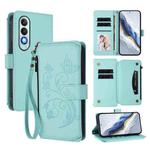 For OnePlus Nord CE4 5G Butterfly Love Flower Multi-card Zipper Wallet Leather Phone Case(Mint Green)