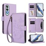For OnePlus Nord CE4 5G Butterfly Love Flower Multi-card Zipper Wallet Leather Phone Case(Light Purple)