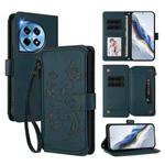 For OnePlus 12R 5G / Ace 3 5G Butterfly Love Flower Multi-card Zipper Wallet Leather Phone Case(Dark Green)