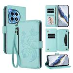 For OnePlus 12R 5G / Ace 3 5G Butterfly Love Flower Multi-card Zipper Wallet Leather Phone Case(Mint Green)