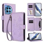 For OnePlus 12 5G Butterfly Love Flower Multi-card Zipper Wallet Leather Phone Case(Light Purple)