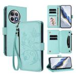 For OnePlus Ace 2 Pro 5G Butterfly Love Flower Multi-card Zipper Wallet Leather Phone Case(Mint Green)
