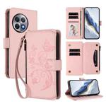 For OnePlus Ace 2 Pro 5G Butterfly Love Flower Multi-card Zipper Wallet Leather Phone Case(Pink)