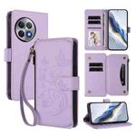 For OnePlus Ace 2 Pro 5G Butterfly Love Flower Multi-card Zipper Wallet Leather Phone Case(Light Purple)